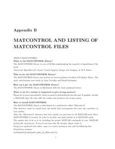 Appendix B  MATCONTROL AND LISTING OF MATCONTROL FILES ABOUT MATCONTROL: What is the MATCONTROL library?