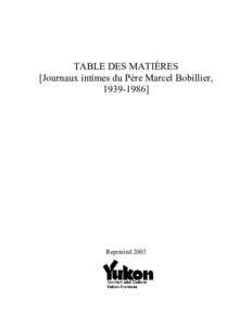 Table des Matières [Journaux intimes du Père Marcel Bobillier, [removed]]