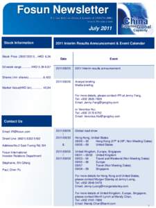 Fosun Newsletter July 2011 Stock Information Stock Price)…HKD 6.36