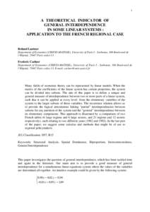 1  A THEORETICAL INDICATOR OF GENERAL INTERDEPENDENCE IN SOME LINEAR SYSTEMS : APPLICATION TO THE FRENCH REGIONAL CASE