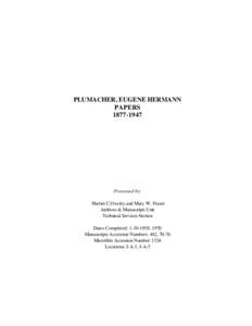 Eugene Hermann Plumacher Papers, [removed]