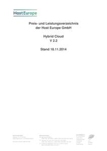Preis- und Leistungsverzeichnis der Host Europe GmbH Hybrid Cloud V 2.2 Stand