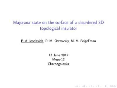 Majorana state on the surface of a disordered 3D topological insulator