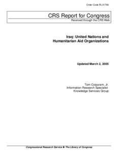 Iraq: United Nations and   Humanitarian Aid Organizations