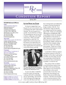 Condition Report Spring 2007 RCAAM National Officers Chair Jeanne M. Benas, Registrar