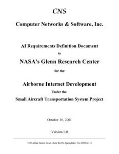 CNS Computer Networks & Software, Inc. AI Requirements Definition Document to