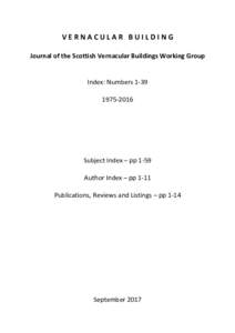 VERNACULAR BUILDING Journal of the Scottish Vernacular Buildings Working Group Index: Numbers