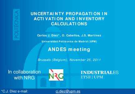 UNCERTAINTY PROPAGATION IN ACTIVATION AND INVENTORY CALCULATIONS Carlos J. Díez*, O. Cabellos, J.S. Martínez Universidad Politécnica de Madrid (UPM)