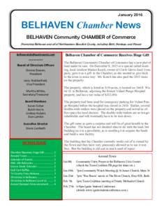JanuaryBELHAVEN Chamber News BELHAVEN Community CHAMBER of Commerce Promoting Belhaven and all of Northeastern Beaufort County, including Bath, Pantego, and Ponzer 