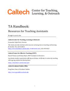    	
   TA	
  Handbook:	
  	
   Resources	
  for	
  Teaching	
  Assistants	
  	
   	
  