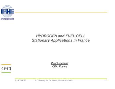 HYDROGEN and FUEL CELL Stationary Applications in France Paul Lucchese CEA, France