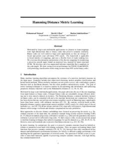 Hamming Distance Metric Learning  Mohammad Norouzi† David J. Fleet† Ruslan Salakhutdinov†,‡ †