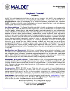 Job Announcement March 2015 Regional Counsel Chicago, IL
