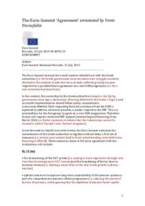 The	
  Euro-­‐Summit	
  ‘Agreement’	
  annotated	
  by	
  Yanis	
   Varoufakis	
   	
     Euro	
  Summit	
  	
  