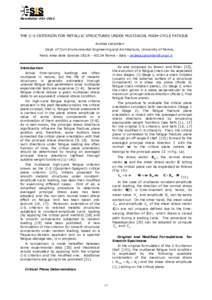 Newsletter #THE C-S S CRITERION FOR METALLIC STRUCTURES UNDER MULTIAXIAL HIGH-CYCLE HIGH FATIGUE
