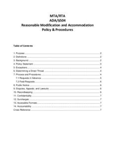 MTA/RTA ADA/§504 Reasonable Modification and Accommodation Policy & Procedures  Table of Contents