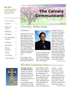 Calvary Episcopal Church, Hillcrest May 2015 A monthly publication for the members and friends of Calvary Episcopal Church
