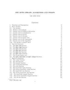 THE MPFR LIBRARY: ALGORITHMS AND PROOFS THE MPFR TEAM Contents 1. Notations and Assumptions 2. Error calculus
