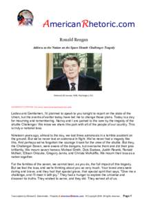 AmericanRhetoric.com  Ronald Reagan  Address to the Nation on the Space Shuttle Challenger Tragedy  Delivered 28 January 1986, Washington, D.C. 