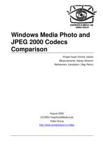 Windows Media Photo and JPEG 2000 Codecs Comparison