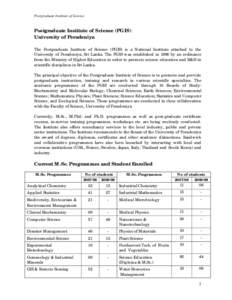Academia / Higher education / Postgraduate Institute of Science / Master of Science / Faculties and institutions of University of Peradeniya / Postgraduate Institute of Agriculture / University of Peradeniya / Association of Commonwealth Universities / Education