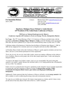 Dearborn, Michigan Mayor Michael A. Guido Elected 64th President of The United States Conference of Mayors[removed])