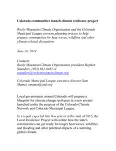 Colorado communities launch climate resilience project