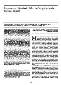 Immune and Metabolic Surgical Patient Effects  of Arginine in the