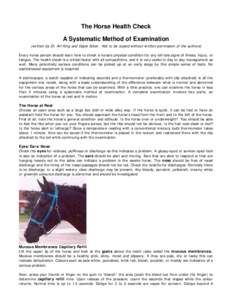 Equidae / Horse anatomy / Veterinary medicine / Equus / Horse health / Horse care / Horse management / Capillary refill / Horse / Trot / Tail / Back