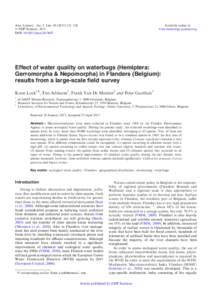 Effect of water quality on waterbugs �miptera: Gerromorpha �p; Nepomorpha�n Flanders �lgium�results from a large-scale field survey
               Effect of water quality on waterbugs �miptera: Gerromorpha �p; Nepomorpha