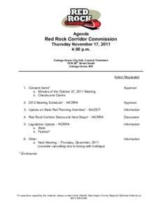 Agenda  Red Rock Corridor Commission Thursday November 17, 2011 4:00 p.m. Cottage Grove City Hall, Council Chambers