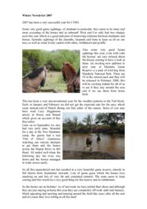 Winter Newsletterhas been a very successful year for LVHS. Some very good game sightings; of elephant in particular, they seem to be more and more accepting of the horses and us onboard! West and Cor only had 