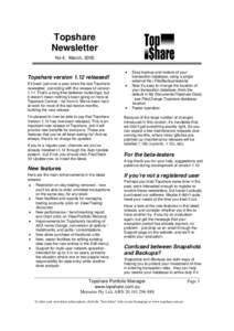 Topshare Newsletter No 4: March, 2005 Topshare version 1.12 released! It’s been just over a year since the last Topshare