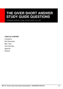 THE GIVER SHORT ANSWER STUDY GUIDE QUESTIONS TGSASGQPDF-WORG158 | 44 Page | File Size 2,316 KB | 13 Jun, 2016 TABLE OF CONTENT Introduction