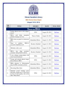 Vikram Sarabhai Library IIMA Weekly News Digest (August 18-24, 2014) SR. NO.