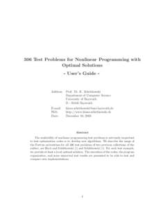 306 Test Problems for Nonlinear Programming with Optimal Solutions - User’s Guide - Address: