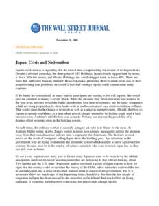 November 21, 2002  REVIEW & OUTLOOK FROM THE ARCHIVES: November 21, 2002  Japan, Crisis and Nationalism