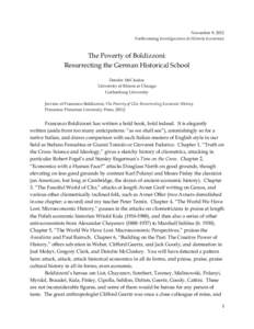 November 9, 2012 Forthcoming Investigaciones de Historia Económica The Poverty of Boldizzoni: Resurrecting the German Historical School Deirdre McCloskey