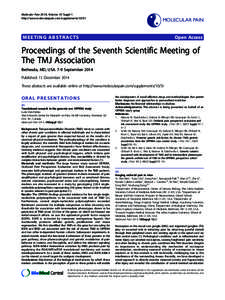 Molecular Pain 2014, Volume 10 Suppl 1 http://www.molecularpain.com/supplements/10/S1 MOLECULAR PAIN  MEETING ABSTRACTS