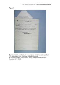 Eras Edition 9, November 2007 – http://www.arts.monash.edu.au/eras  Figure 1: ‘Do not write between the lines’: An example of an internee lettercard from P.R. Stephensen to Dr. H.V. Evatt, 6 September 1942.