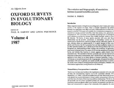 An Offprint from  OXFORD SURVEYS IN EVOLUTIONARY BIOLOGY EDITED BY