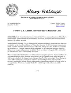 News Release Office of Attorney General Alan Wilson State of South Carolina For Immediate Release December 19, 2014