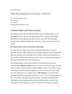 For Immediate Release  The Newburyport Literary Festival For more information contact: Skye Wentworth