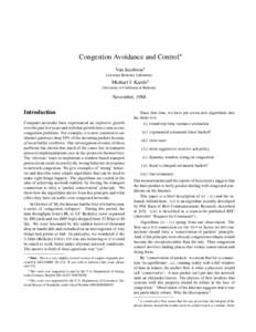 Congestion Avoidance and Control Van Jacobson   Lawrence Berkeley Laboratory
