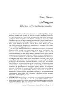 Benny Shanon  Entheogens Reflections on ‘Psychoactive Sacramentals’  1