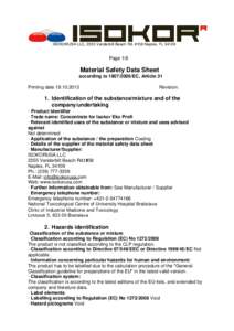 ISOKORUSA LLC, 2355 Vanderbilt Beach Rd. #158 Naples, FLPage 1/8 Material Safety Data Sheet according toEC, Article 31