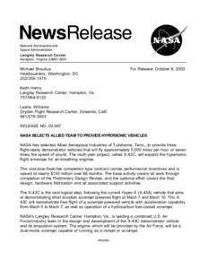 NewsRelease National Aeronautics and Space Administration Langley Research Center Hampton, Virginia[removed]