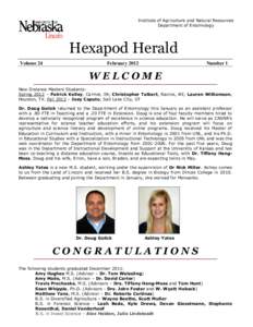 Institute of Agriculture and Natural Resources Department of Entomology Hexapod Herald Volume 24