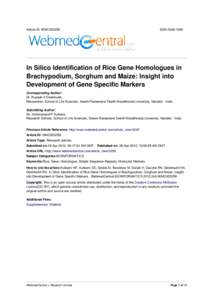 Article ID: WMC003258  ISSNIn Silico Identification of Rice Gene Homologues in Brachypodium, Sorghum and Maize: Insight into