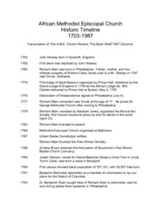 African Methodist Episcopal Church Historic TimelineTranscription of The A.M.E. Church Review, The Book Shelf 1997 Columns  1703